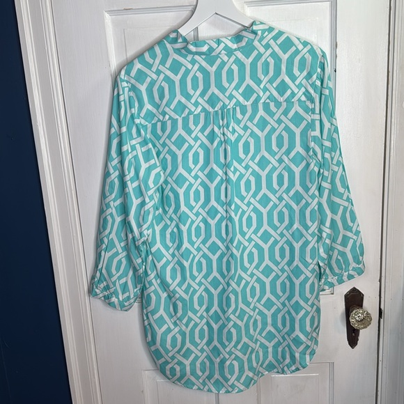 Escapade Women's Aqua Geometric Trellis Top Tunic Swim Cover NEW W1156 Sz L - Picture 7 of 8